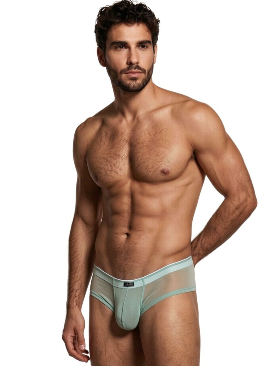 Green Xtremen microfiber mesh briefs by CITYBOYZ★USA, showing a close-up of the breathable, fitted brief with elastic waistband.