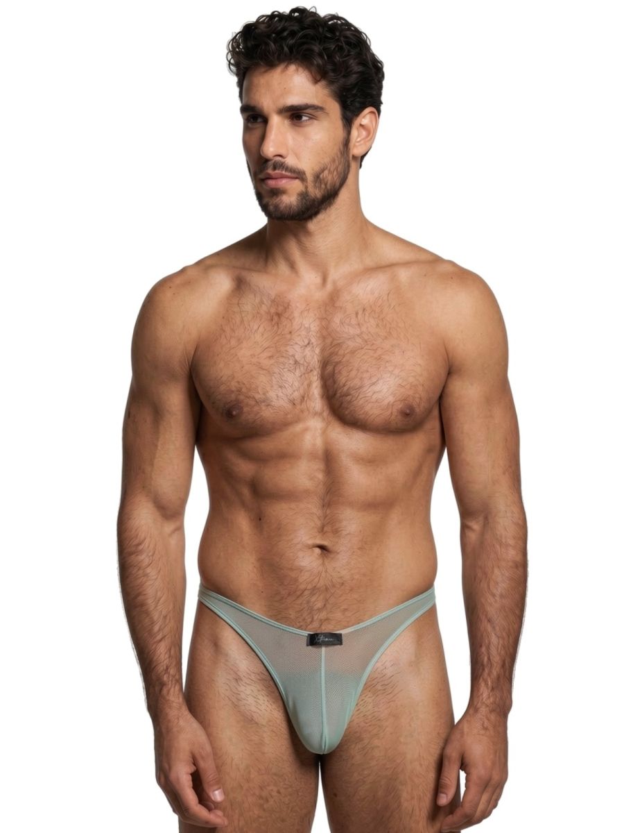 Green Xtremen Microfiber Mesh Bikini Underwear by CITYBOYZ USA with breathable mesh fabric and a snug fit.