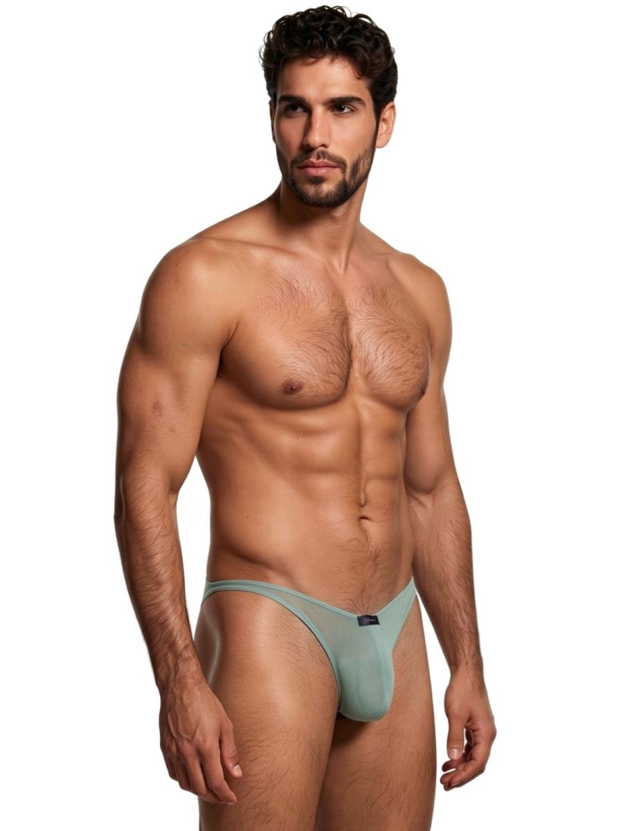 Green Xtremen microfiber mesh bikini underwear by CITYBOYZ USA with a sleek, lightweight design and breathable fabric.