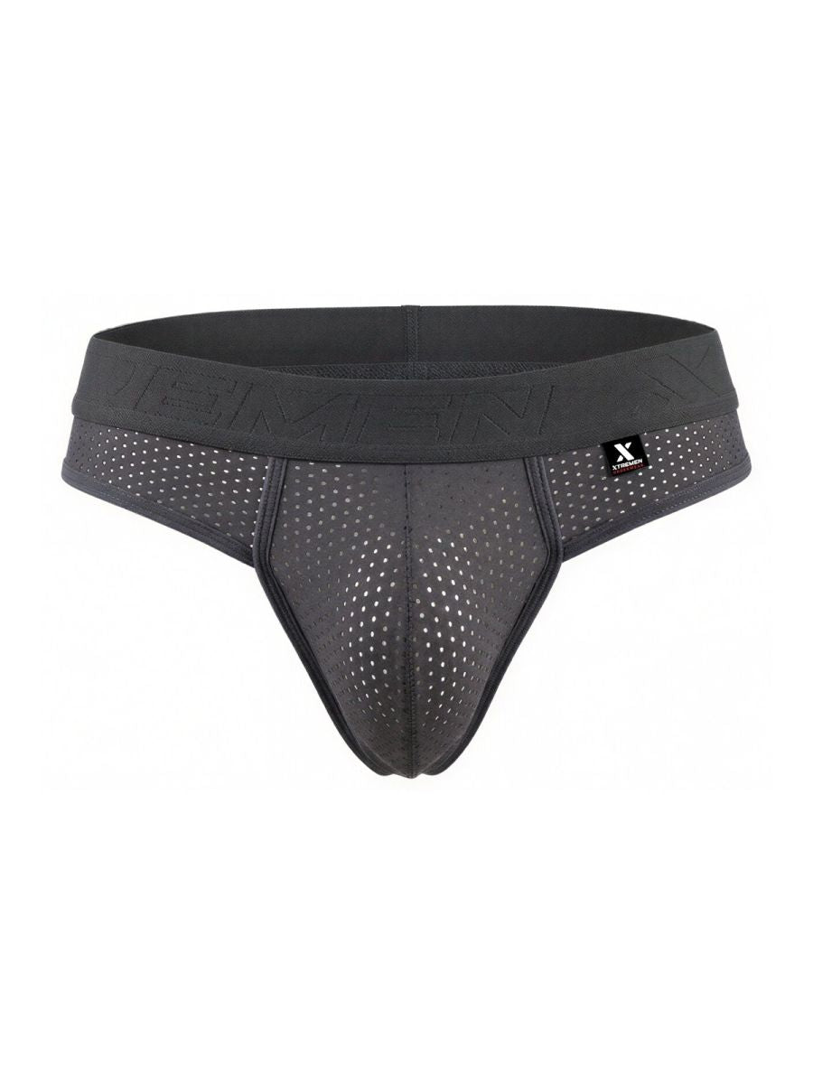 Gray Xtremen microfiber mesh thong by CITYBOYZ USA, featuring lightweight, breathable fabric and minimal design.