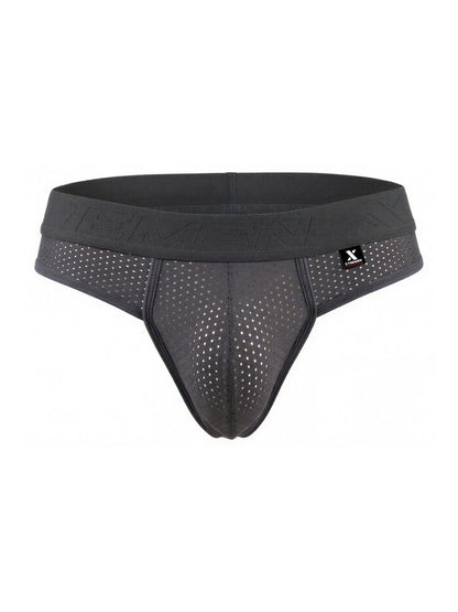 Gray Xtremen microfiber mesh thong by CITYBOYZ USA, featuring lightweight, breathable fabric and minimal design.