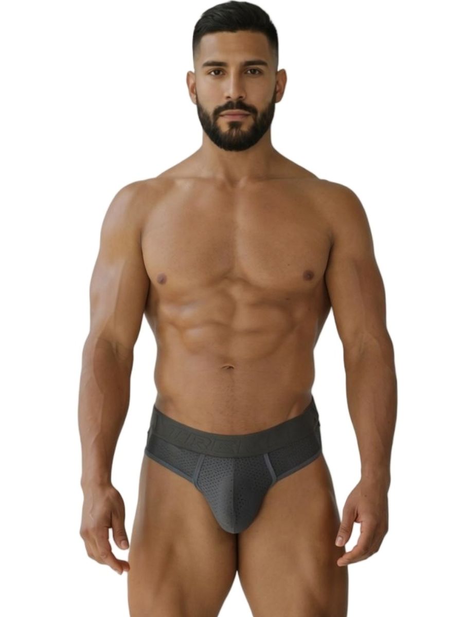 Gray Xtremen microfiber mesh thong by CITYBOYZ USA, featuring a sleek, lightweight design and minimal coverage.