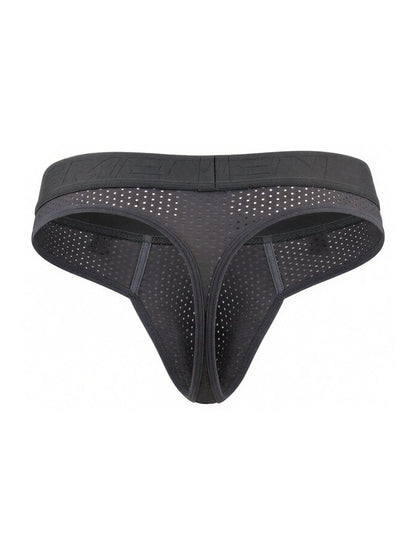 Gray Xtremen microfiber mesh thong by CITYBOYZ★USA, featuring sleek design and breathable fabric, displayed on a neutral background.
