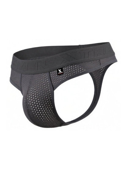 Gray Xtremen microfiber mesh thong by CITYBOYZ USA, featuring a slim fit and breathable fabric with minimal coverage.