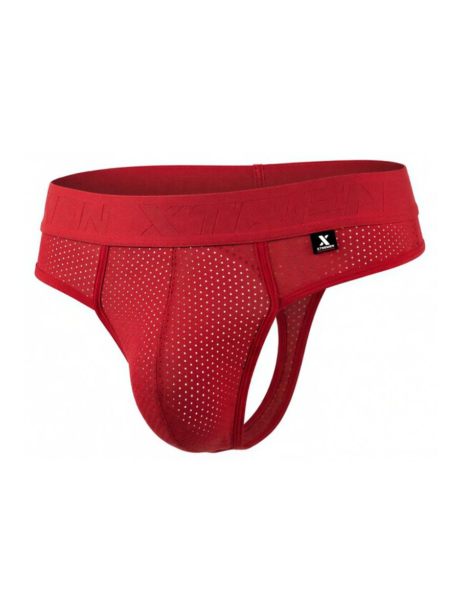 Red Xtremen microfiber mesh thong by CITYBOYZ USA, showcasing smooth fabric and minimal design for a sleek, comfortable fit.