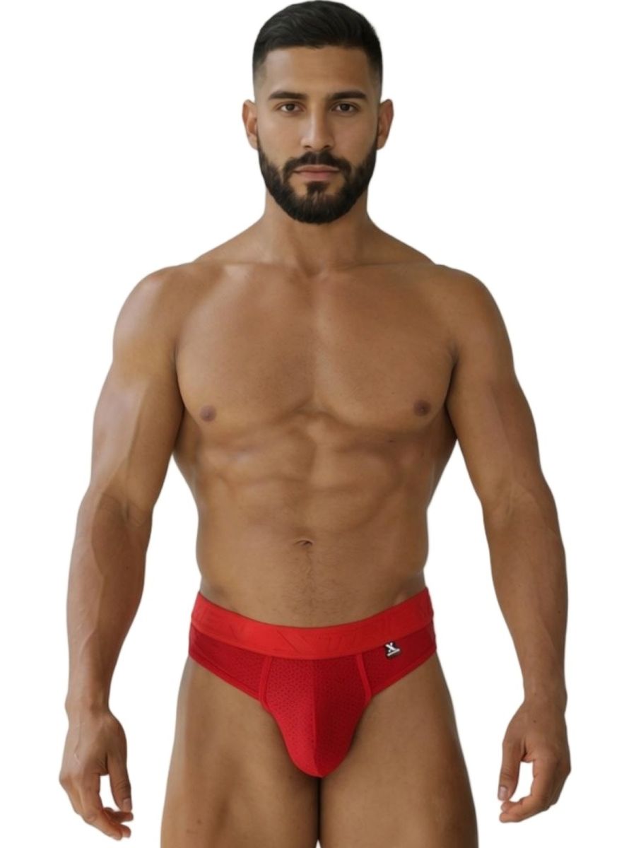 Red Xtremen microfiber mesh thong by CITYBOYZ★USA, featuring lightweight, breathable fabric and minimal design.