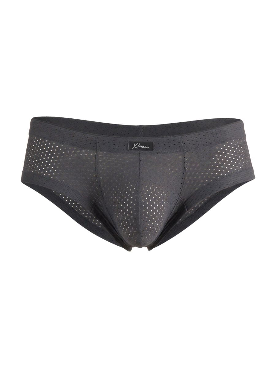 Gray Xtremen microfiber mesh brief by CITYBOYZ★USA, featuring a snug fit and breathable fabric, shown on a model.