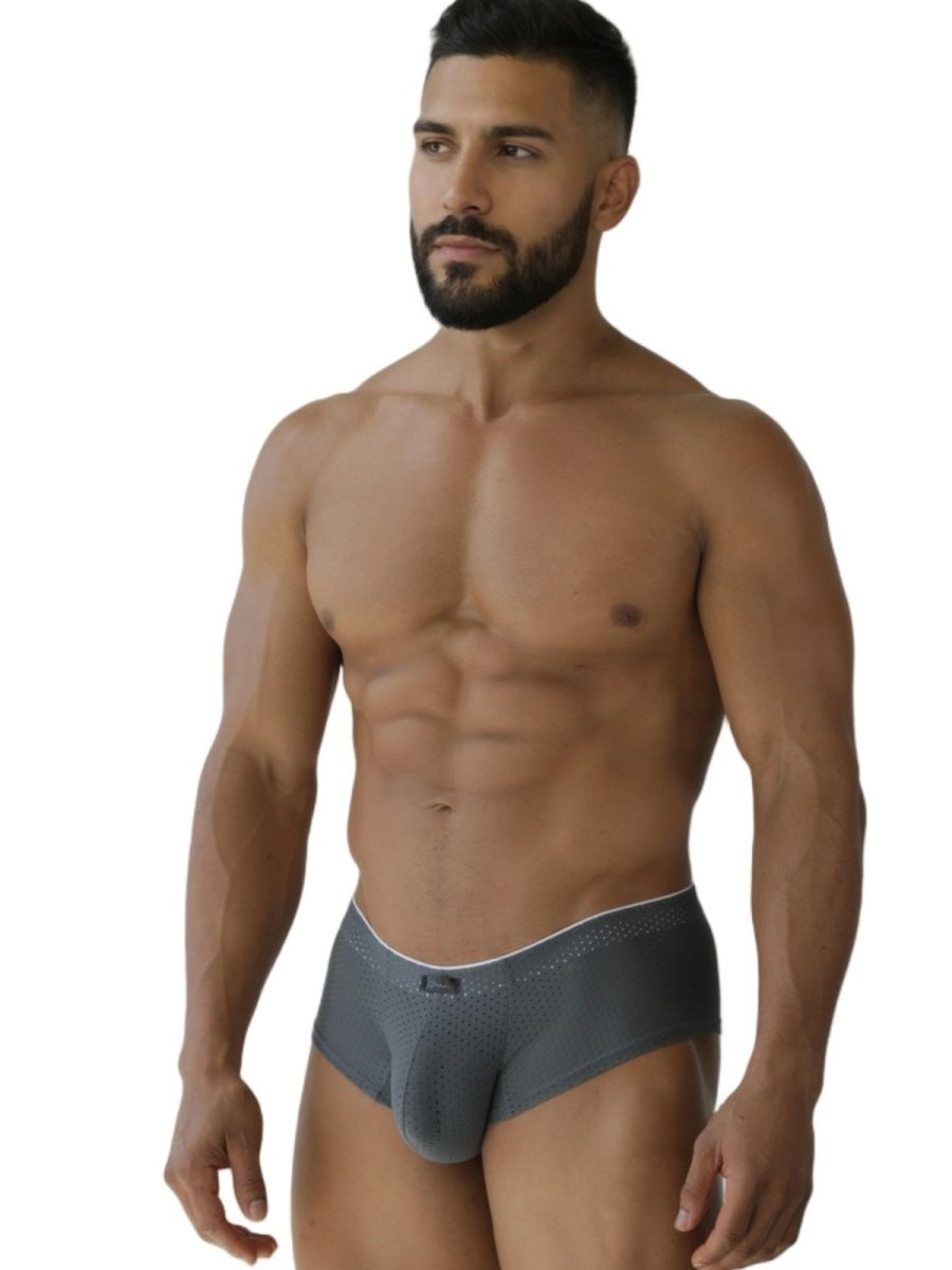 Gray Xtremen microfiber mesh brief by CITYBOYZ★USA, showcasing a snug fit with breathable mesh fabric and elastic waistband.