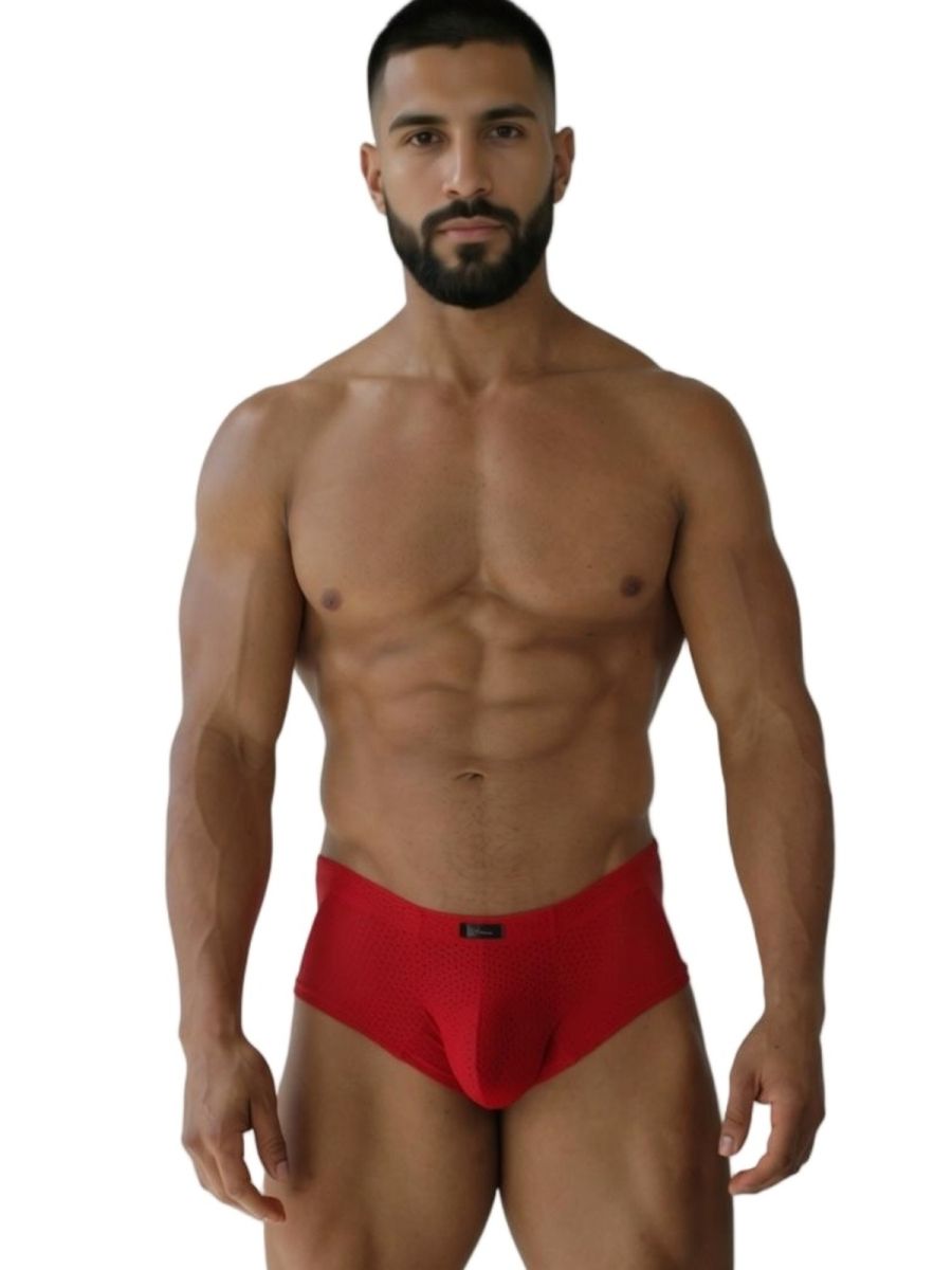 Red Xtremen microfiber mesh brief by CITYBOYZ USA featuring lightweight, breathable fabric and a snug fit.