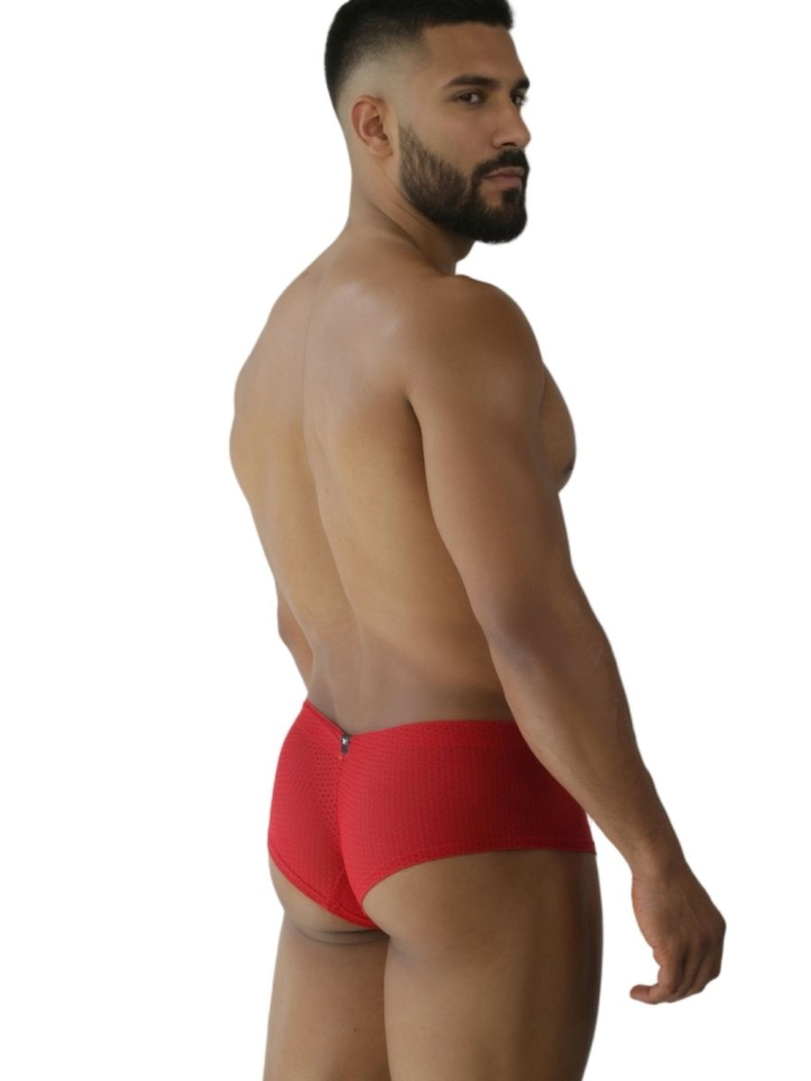 Red Xtremen microfiber mesh brief by CITYBOYZ USA showing lightweight, breathable fabric and snug fit on mannequin.