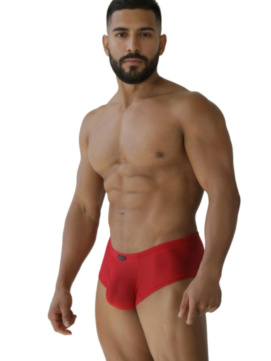 Red Xtremen microfiber mesh brief by CITYBOYZ USA, showing the snug fit and breathable fabric design.
