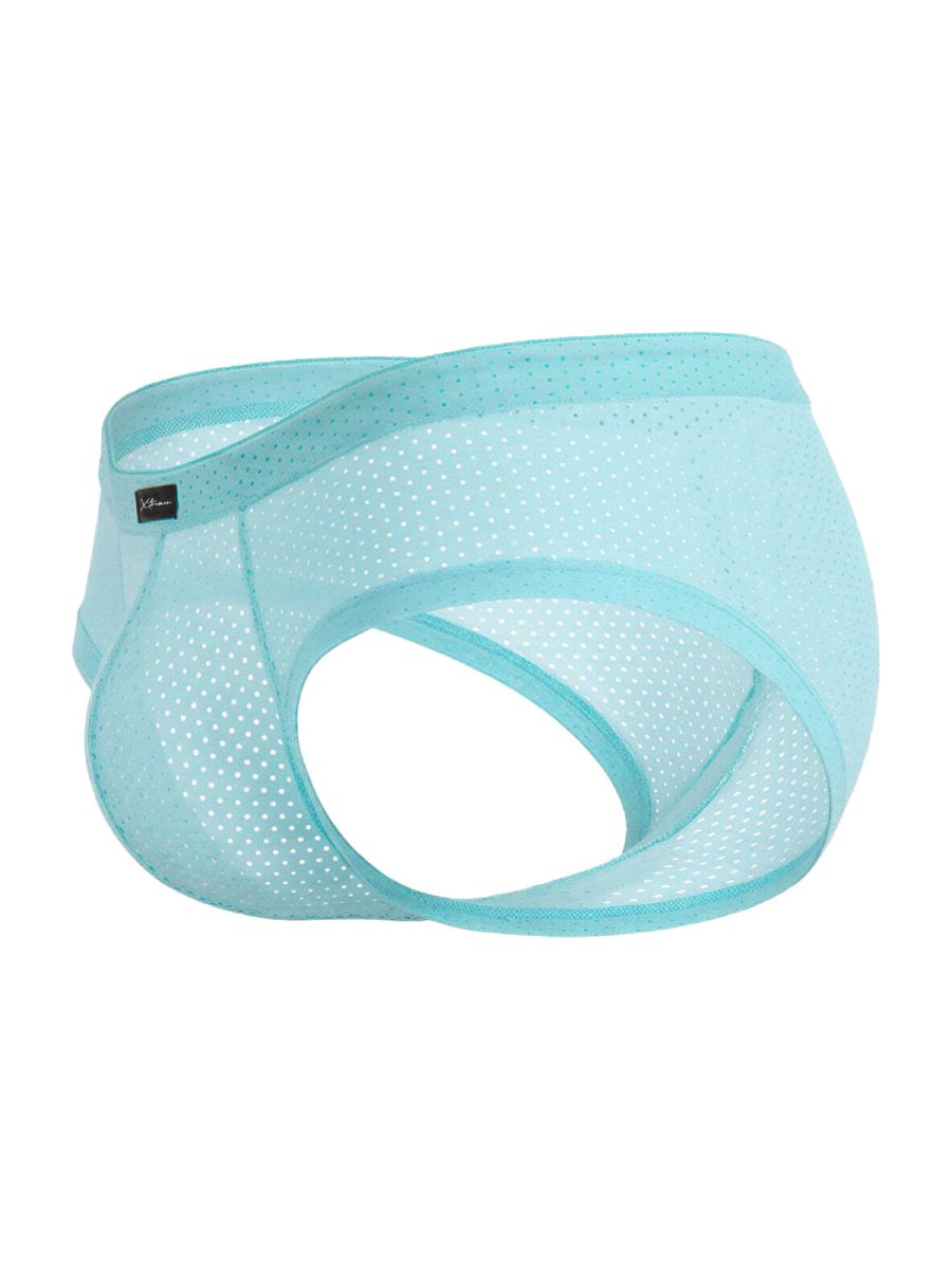 CityBoyz USA Xtremen microfiber mesh brief in seawater color, close-up of breathable elastic waistband and lightweight fabric.