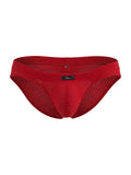 Red Xtremen microfiber mesh brief by CITYBOYZ USA, featuring a close-up of the snug fit and breathable fabric design.