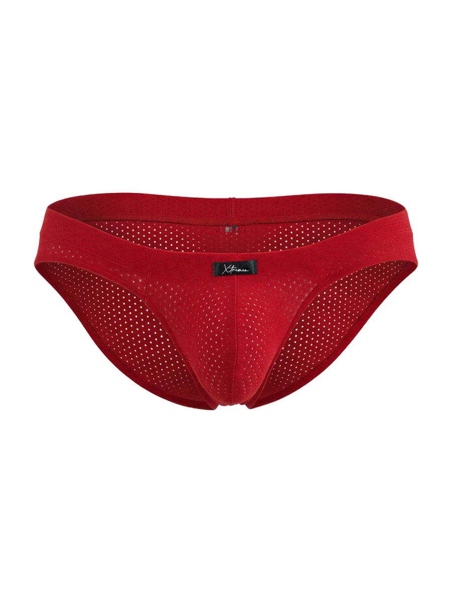 Red Xtremen microfiber mesh brief by CITYBOYZ USA, featuring a close-up of the snug fit and breathable fabric design.