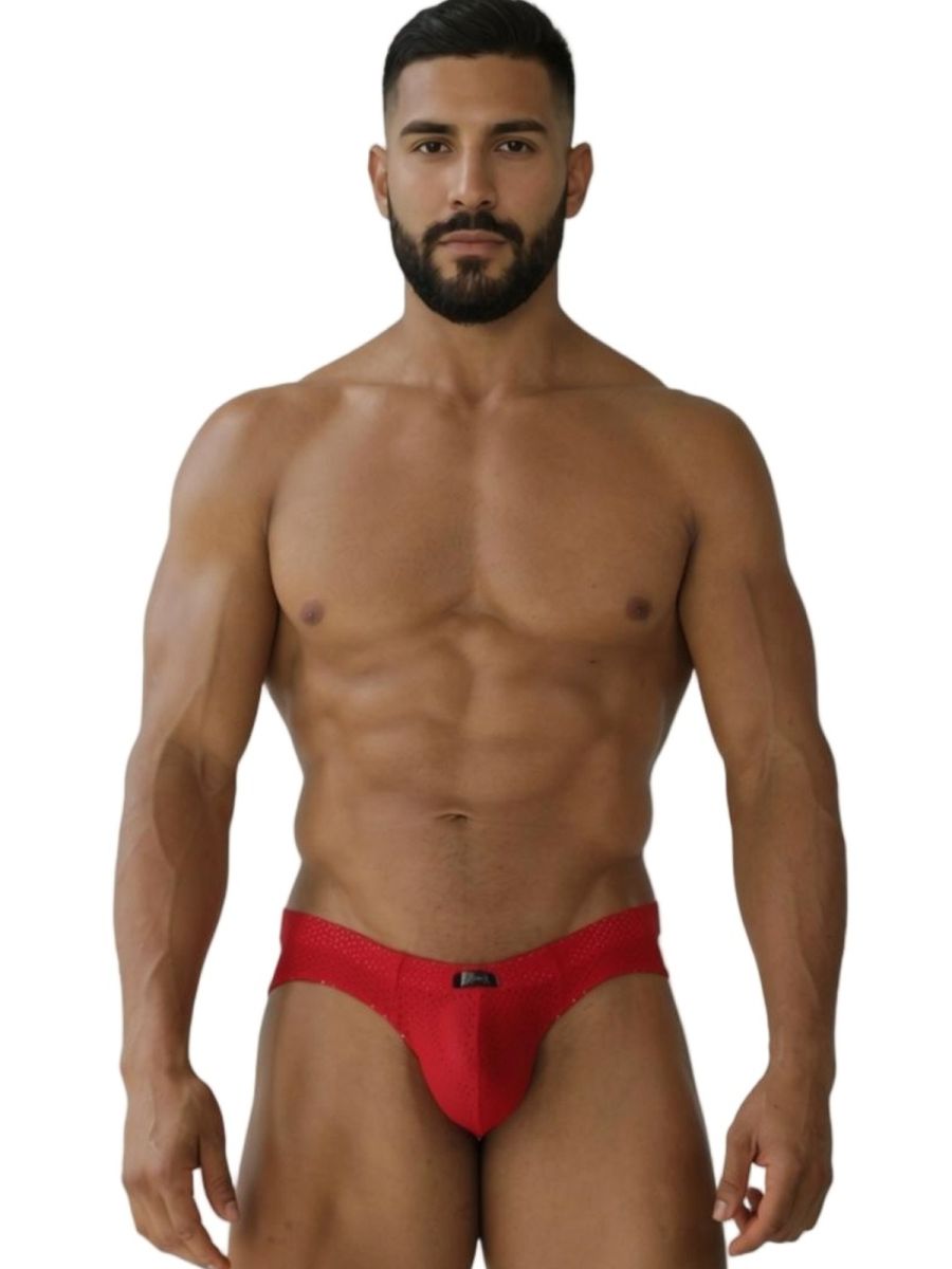 Red Xtremen microfiber mesh brief by CITYBOYZ★USA, featuring a comfortable fit and breathable design.