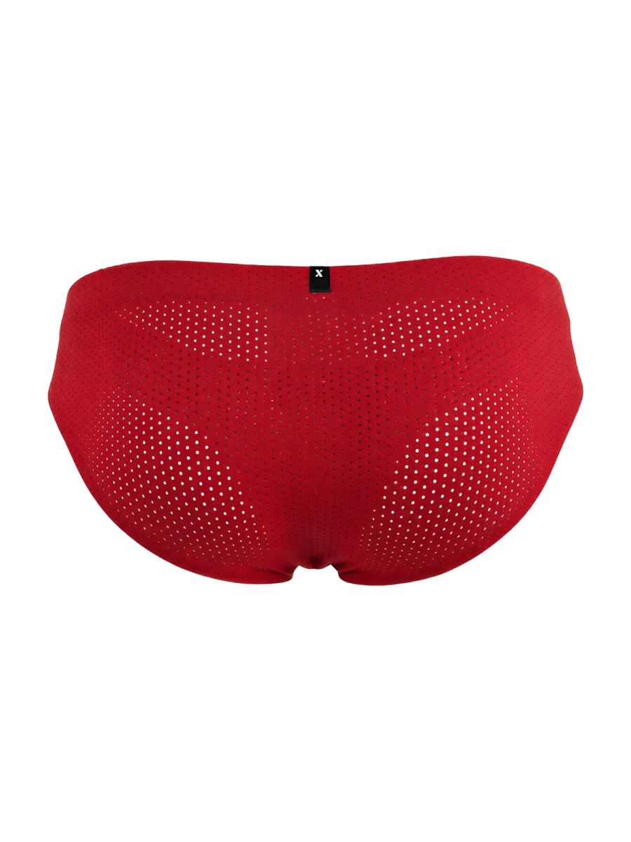 Red Xtremen microfiber mesh brief by CITYBOYZ★USA featuring a snug fit and breathable fabric, shown on a model.