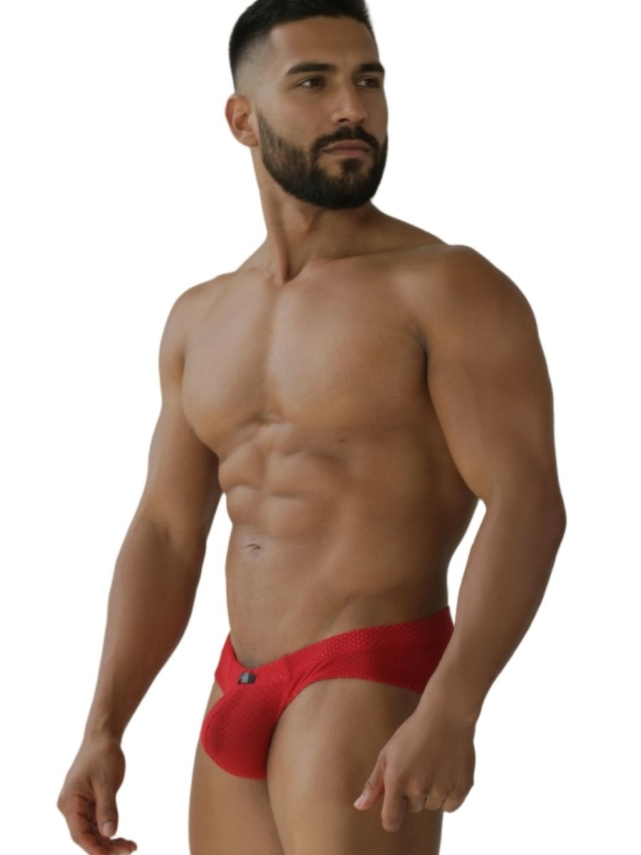 Red Xtremen Microfiber Mesh Brief by CITYBOYZ USA featuring breathable mesh fabric and a snug fit.
