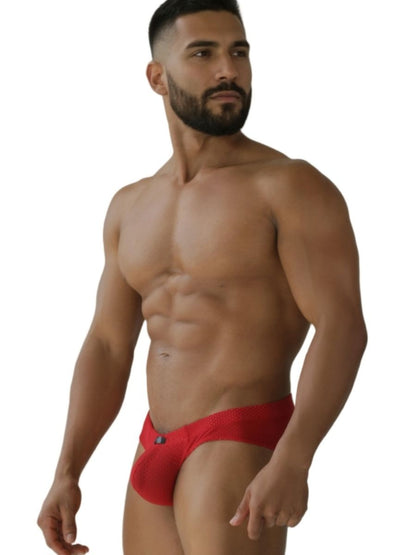 Red Xtremen Microfiber Mesh Brief by CITYBOYZ USA featuring breathable mesh fabric and a snug fit.