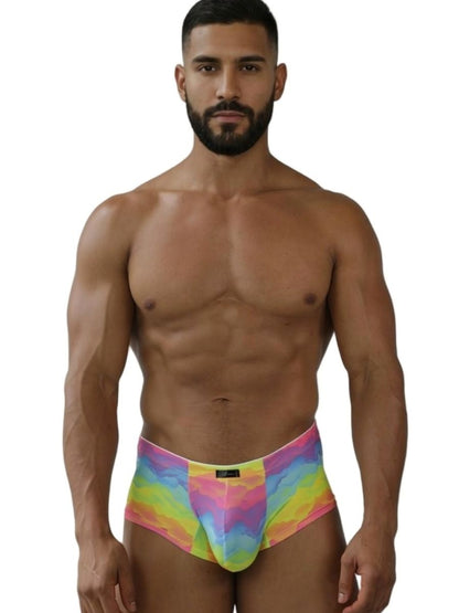 Rainbow printed microfiber brief by CITYBOYZ★USA featuring colorful cloud design and snug fit in a comfortable men's underwear style.