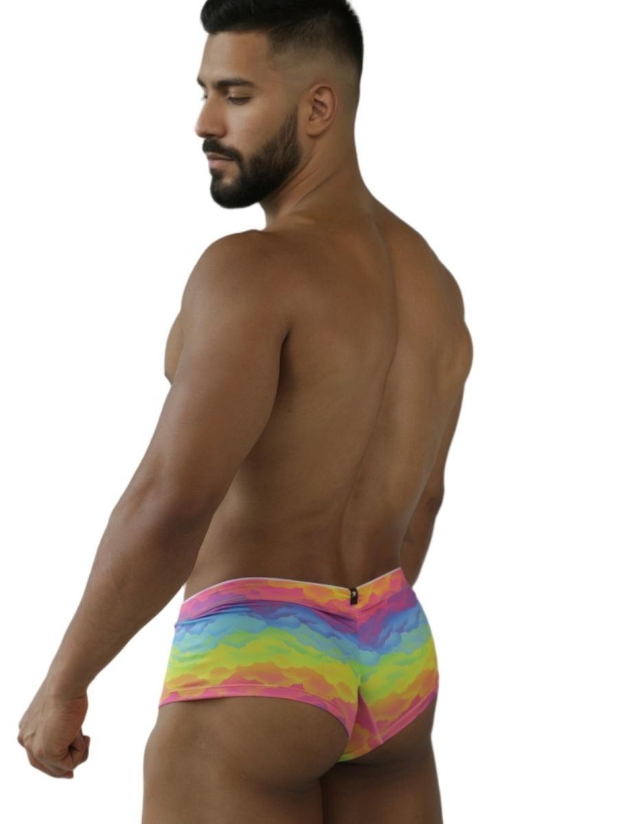 Colorful rainbow printed microfiber brief by CITYBOYZ★USA, featuring a snug fit and vibrant design.