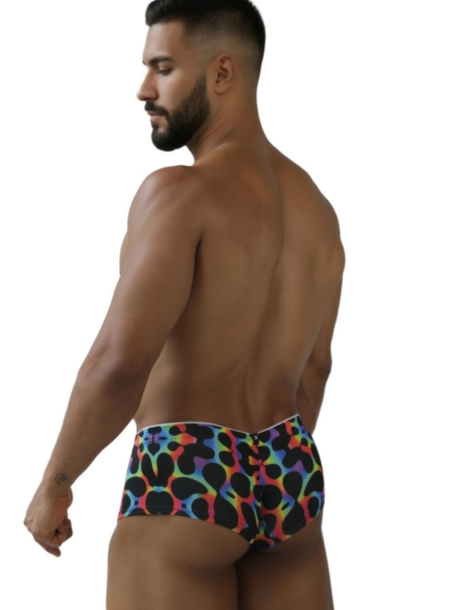CityBOYZ USA Xtremen rainbow printed microfiber brief with mushroom pattern, showcasing vibrant colors and comfortable fit.