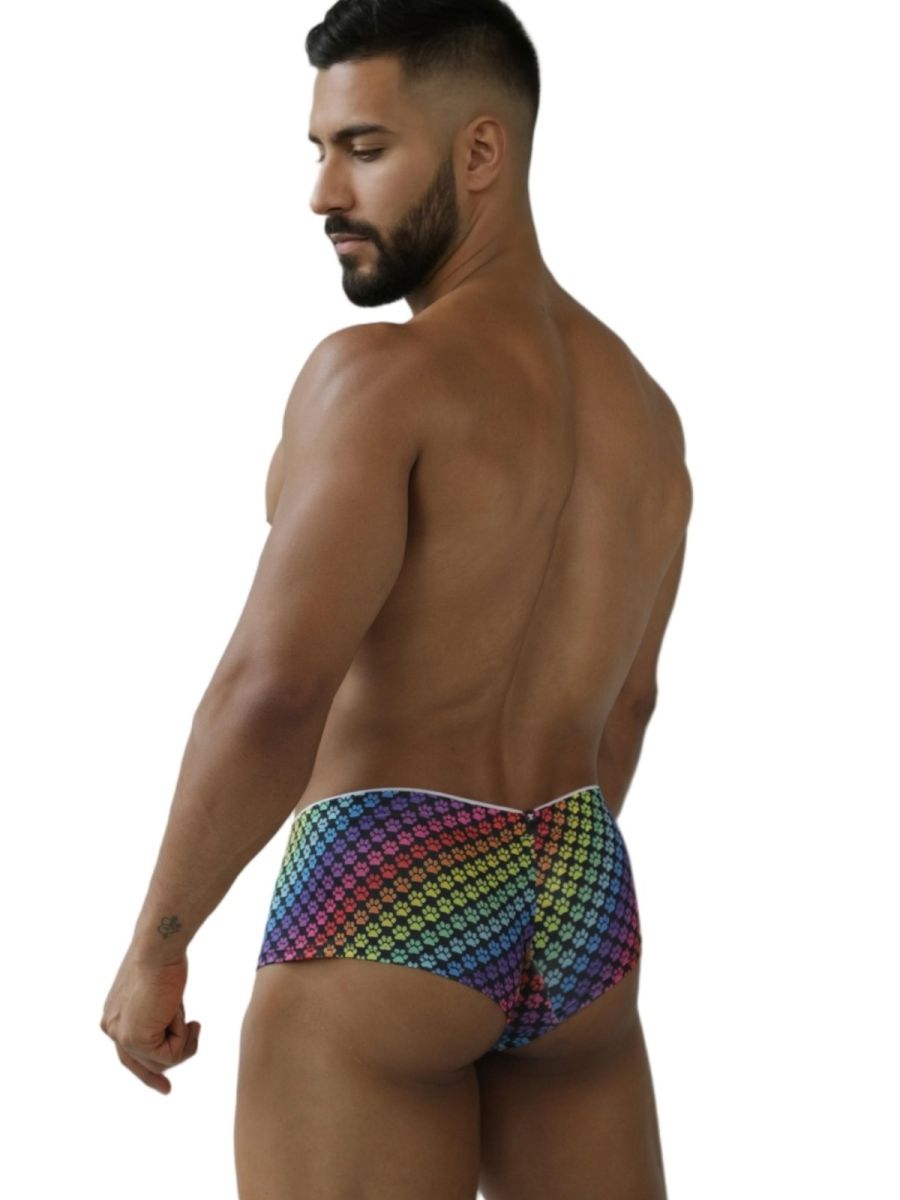 Rainbow printed microfiber brief by CITYBOYZ USA featuring colorful paw print design and comfortable fit.