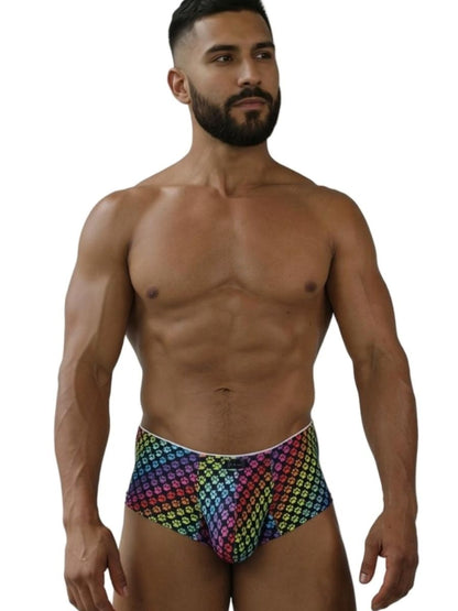 CityBoyz USA Xtremen Rainbow Printed Microfiber Brief with pawprint design, showcasing vibrant rainbow colors and comfortable fit.
