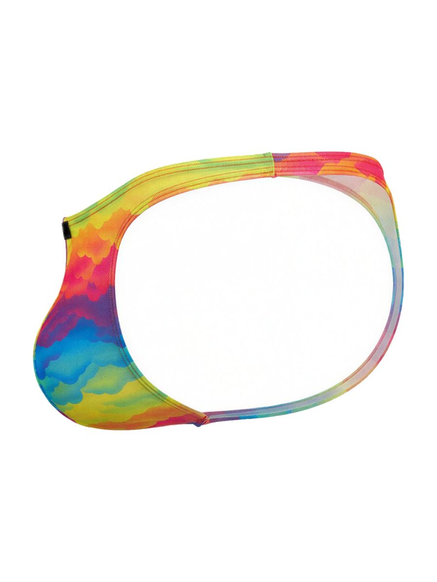 Rainbow printed microfiber thong by CITYBOYZ★USA, featuring colorful design and slim fit, displayed on a clean background.