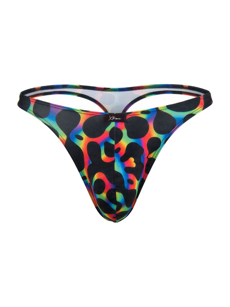 CityBOYZ USA Xtremen rainbow printed microfiber thong with mushroom design, featuring vibrant colors and comfortable fit.