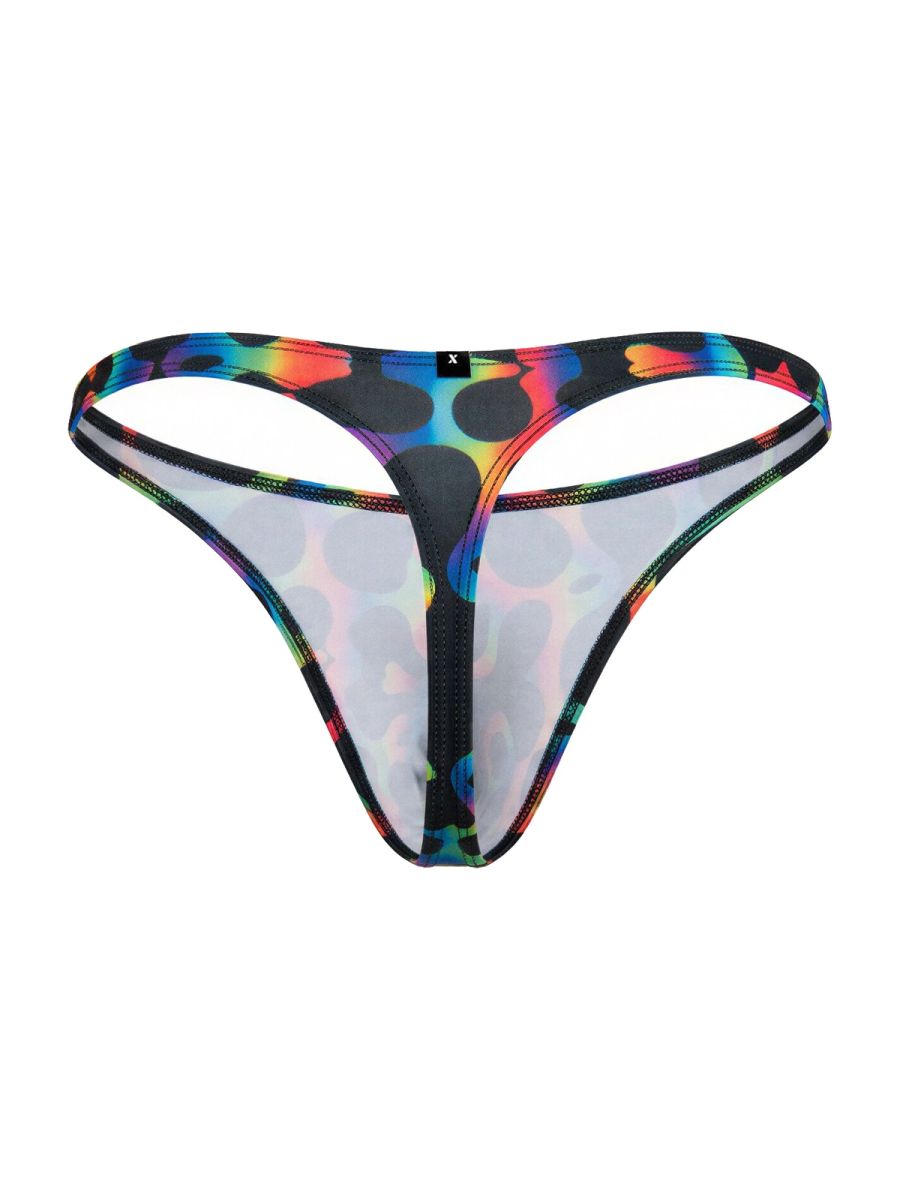 CITYBOYZ USA Xtremen rainbow printed microfiber thong, featuring colorful mushroom design and slim fit, close-up view of the product.