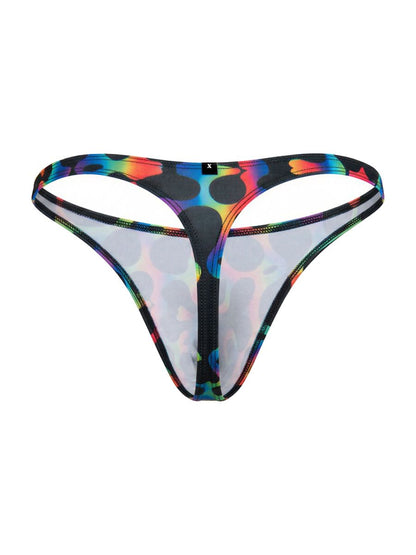 CITYBOYZ USA Xtremen rainbow printed microfiber thong, featuring colorful mushroom design and slim fit, close-up view of the product.