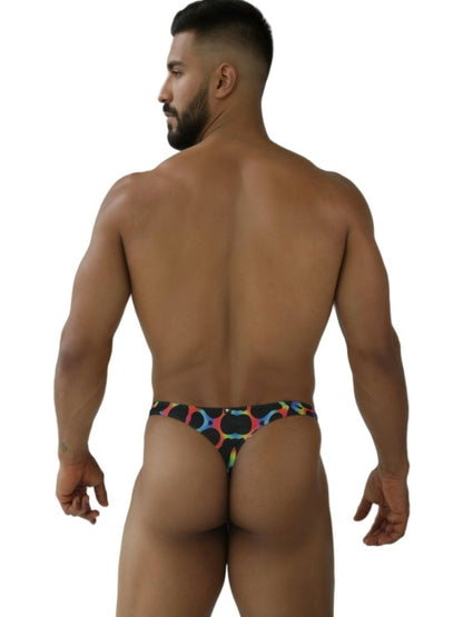 CITYBOYZ★USA Xtremen rainbow printed microfiber thong with mushroom pattern, showcasing vibrant colors and comfortable fit.