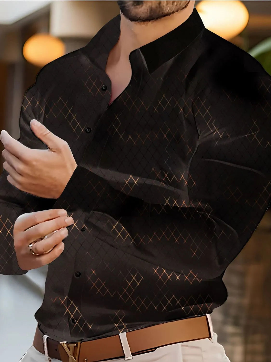Plus size men's long sleeve button-up shirt from Trendsi, featuring a classic fit and full button closure.