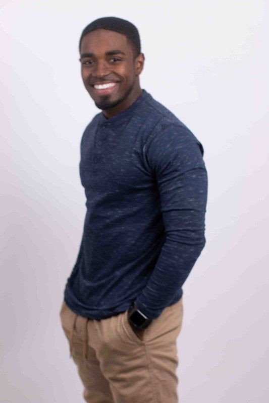 Generation XYZ long sleeves Henley T-shirt with button placket, shown in a casual fit, displayed on a neutral background.