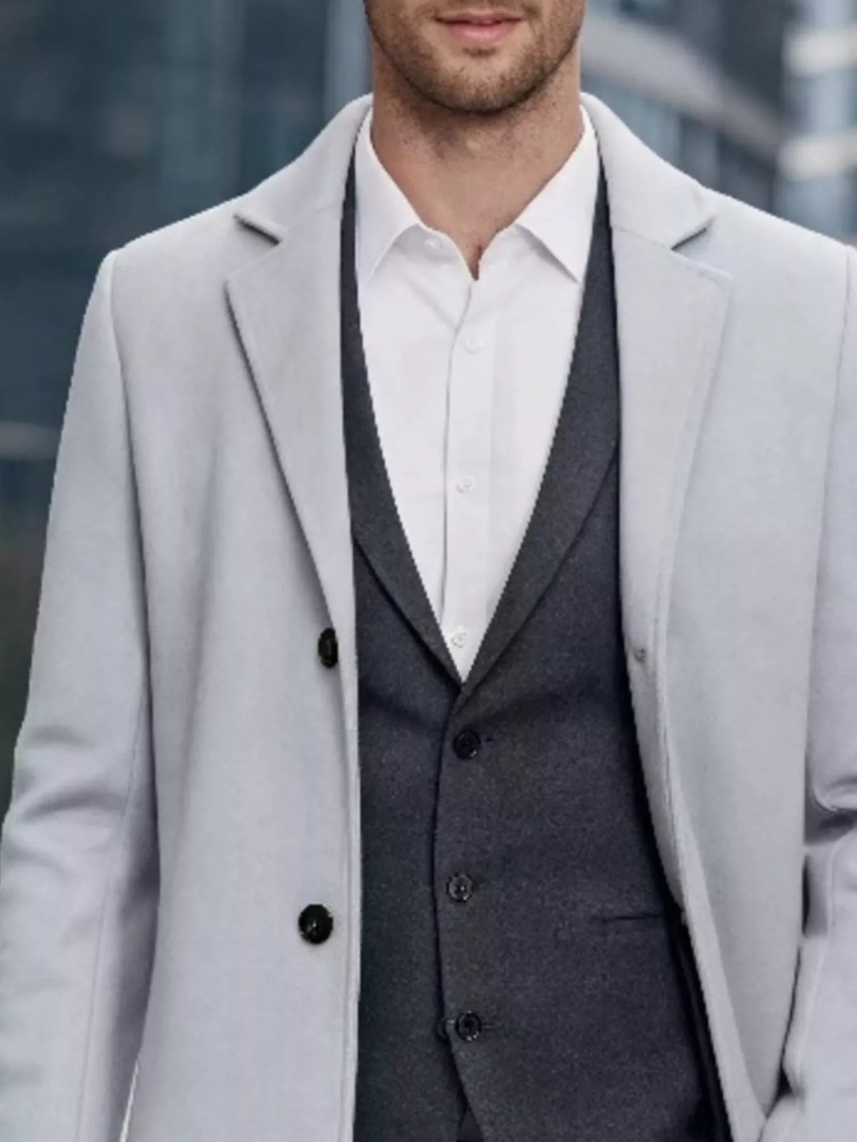 Nobilityze men's full-size slim-fit overcoat with lapel collar, stylish outerwear in a neutral color, designed for a modern fit.