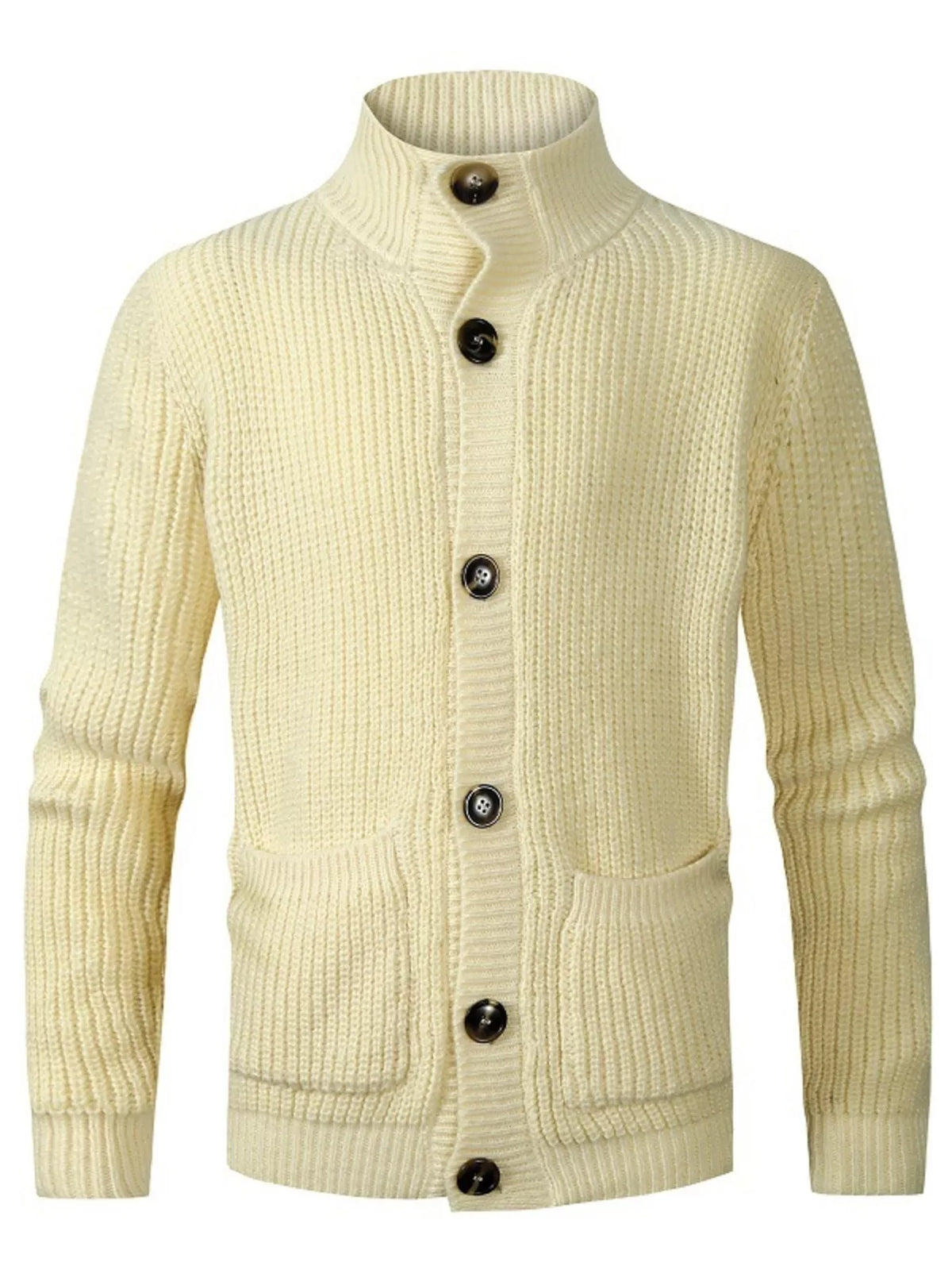 Nobilityze men's full-size ribbed knit cardigan with stand collar and button-down front, stylish and comfortable from Trendsi.