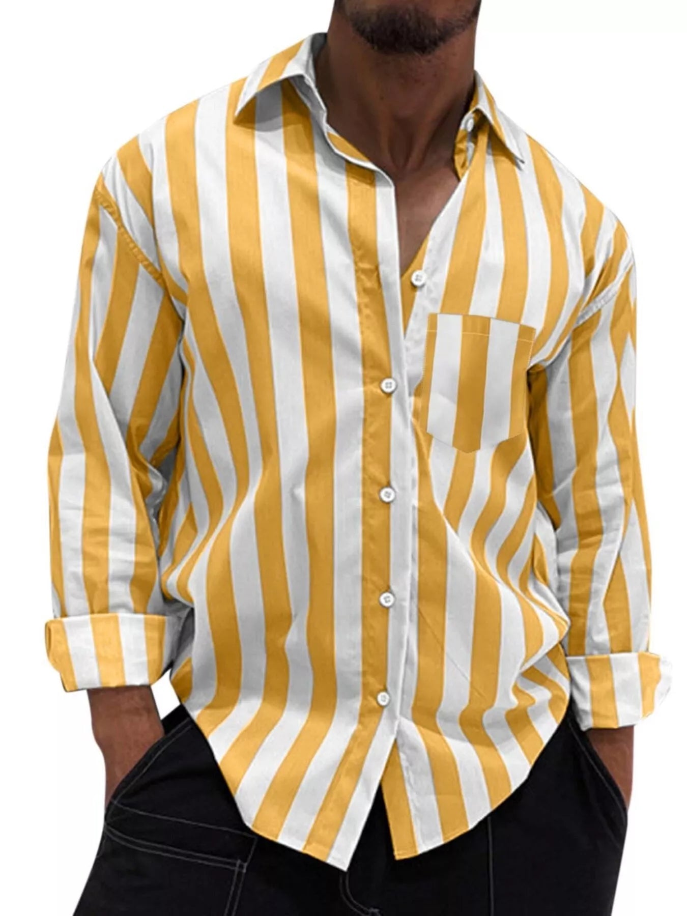 LusterMan men's long sleeve button-up shirt in a sleek design, featuring a classic collar and stylish fit.
