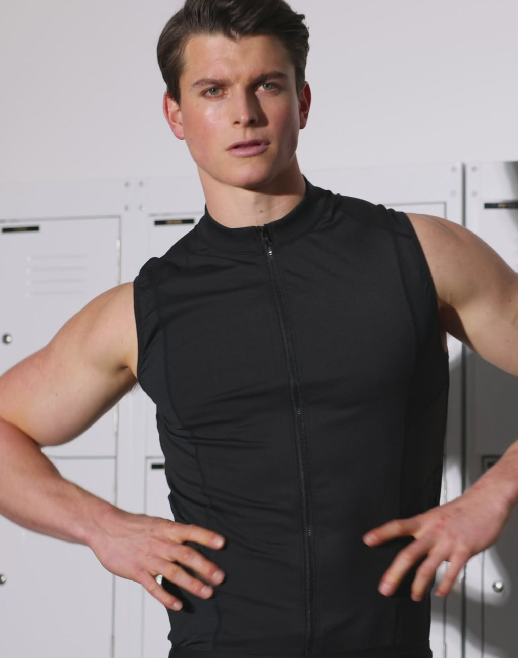 CITYBOYZ★USA Supawear Gym2Street half-zip athletic vest, lightweight athleticwear for gym and street style, shown in black
