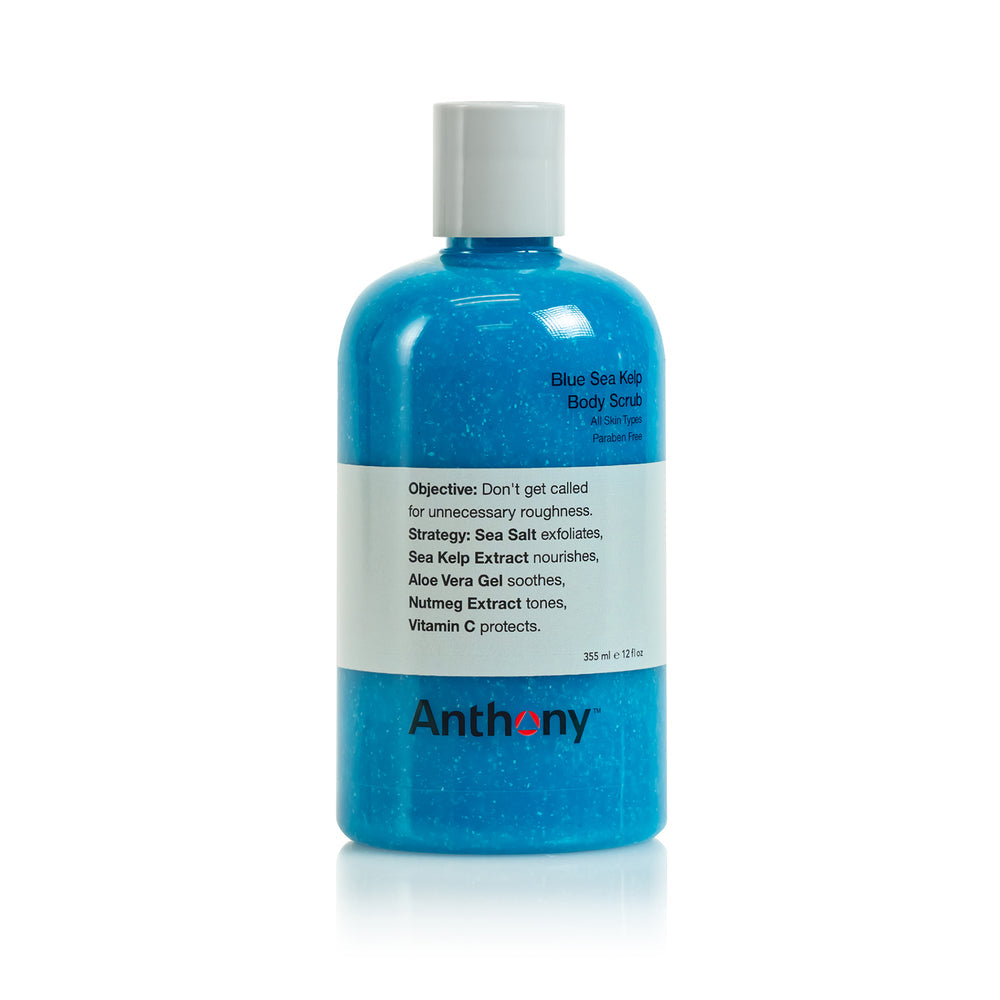 Anthony Blue Sea Kelp Body Scrub for men by CITYBOYZ USA, featuring exfoliating sea kelp in a 12oz grooming product.