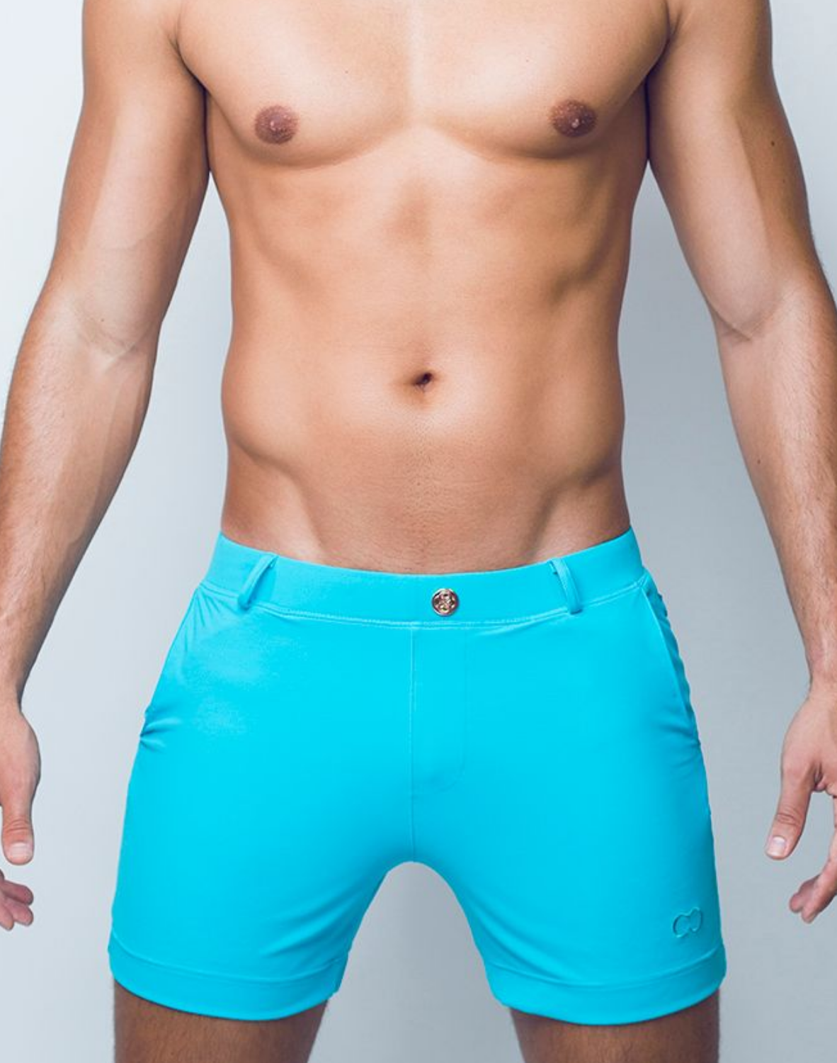 Aqua blue CITYBOYZ★USA 2Eros Bondi Short for men, stylish and comfortable shorts, displayed in a natural pose.