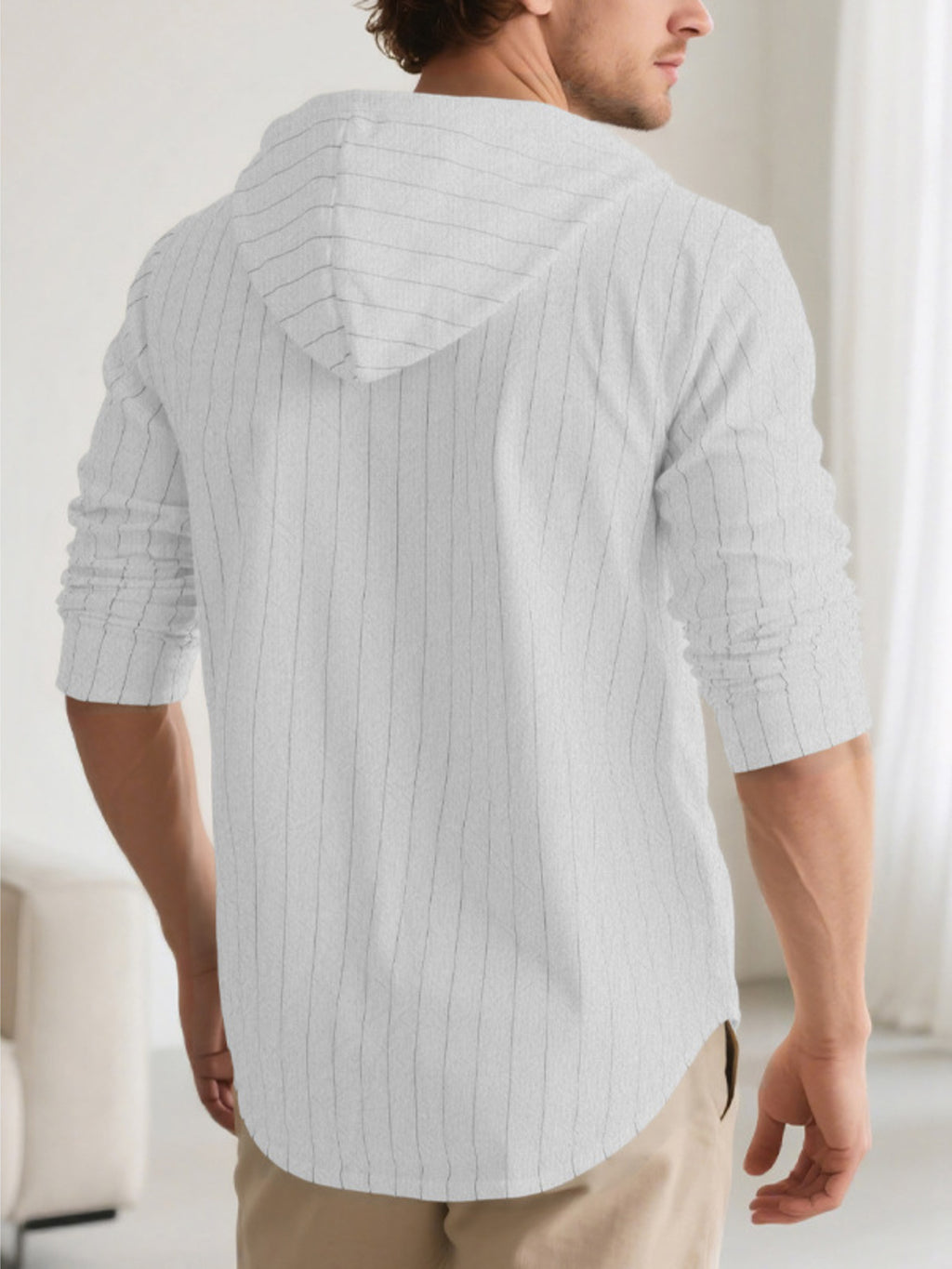 Plus size men's hooded button-up shirt by Trendsi featuring a drawstring hood and casual shirt style.