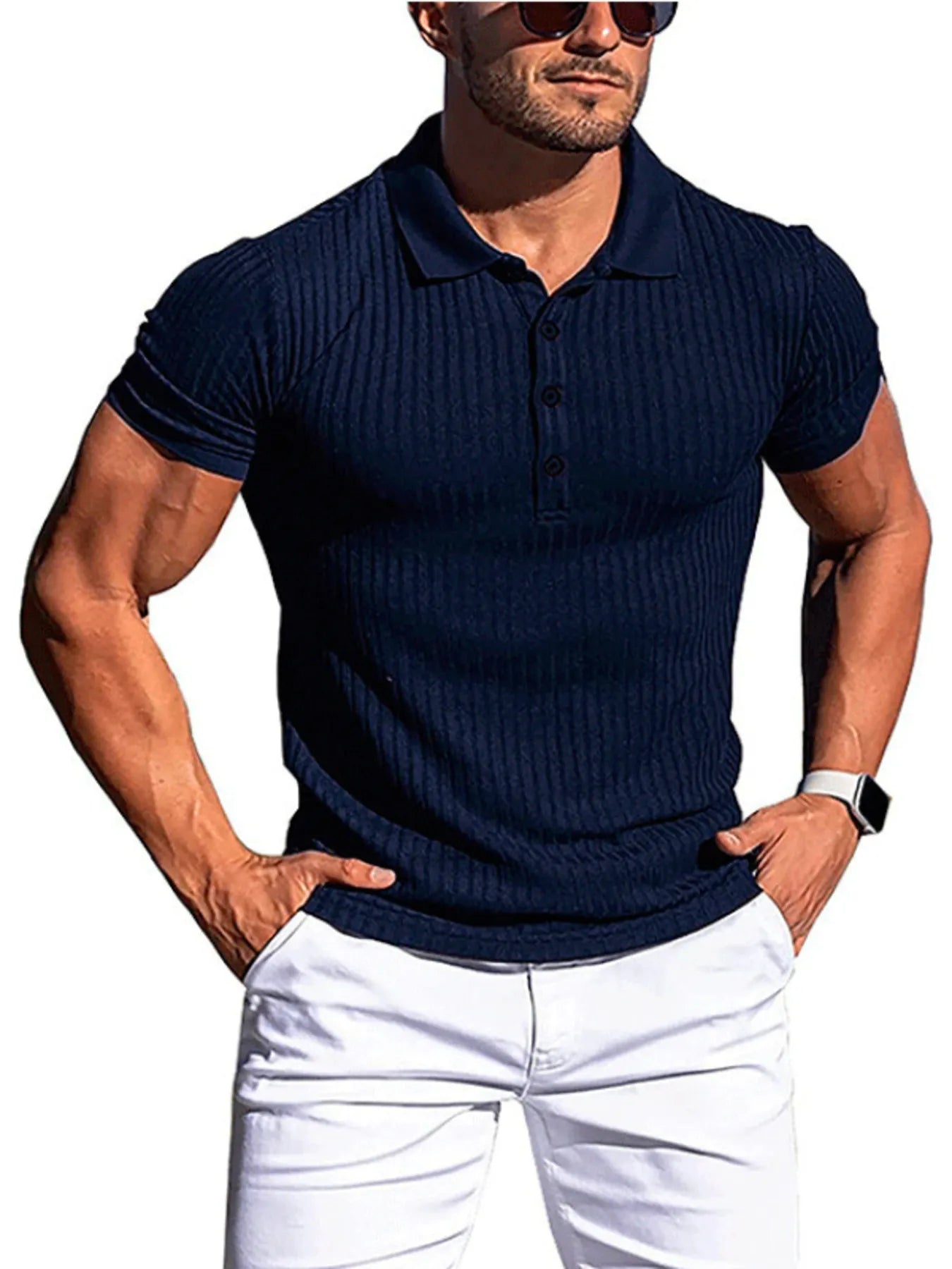 Trendsi RIGOR men's polo shirt and shorts set, casual style, featuring a polo top and matching shorts for comfortable summer wear.