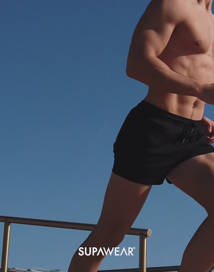 CITYBOYZ★USA Supawear Jersey Short athletic shorts in black with a relaxed fit and elastic waistband, suitable for workout or casual wear.