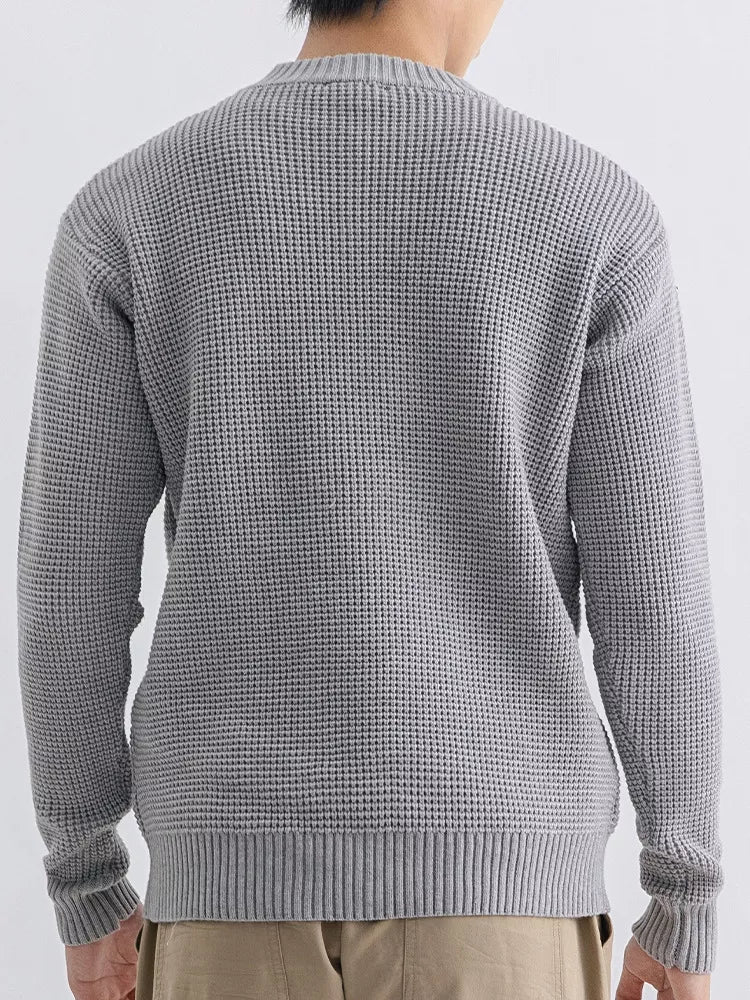 ValiantMan men's plus size waffle knit crew neck sweater in a cozy, textured design with long sleeves and ribbed cuffs.