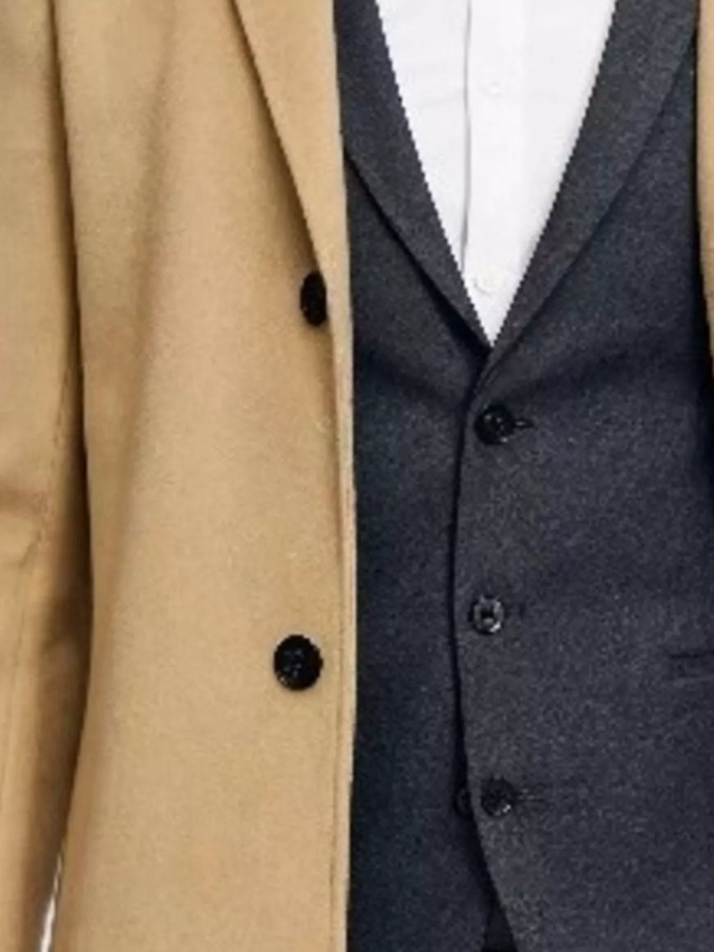 Nobilityze men's full-size slim-fit overcoat with lapel collar, stylish outerwear in dark color, front view, Trendsi brand.