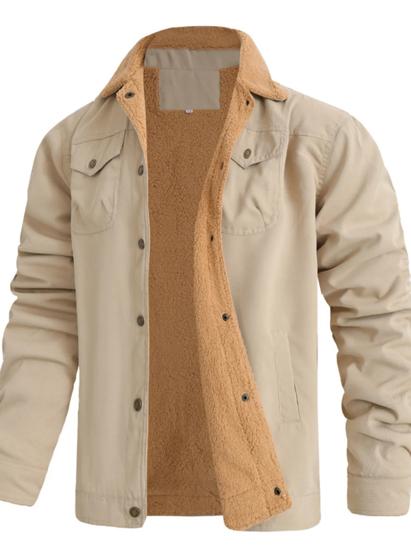 Men's full size Sherpa lined long sleeve jacket in plus size, trendy outerwear with cozy, warm sherpa interior.