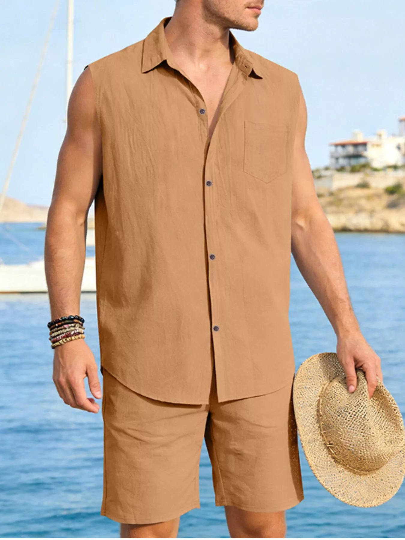 Trendsi RIGOR men's casual short sleeve polo shirt and matching shorts set, comfortable and stylish for everyday wear.