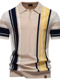 Men's contrast striped knit polo shirt by Trendsi, featuring a classic collar and short sleeves, displayed on a white background.