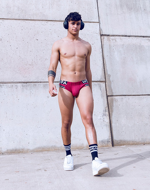 Red Supawear SPR Max Brief underwear by CITYBOYZ★USA, featuring a snug fit and stylish design on a white background.