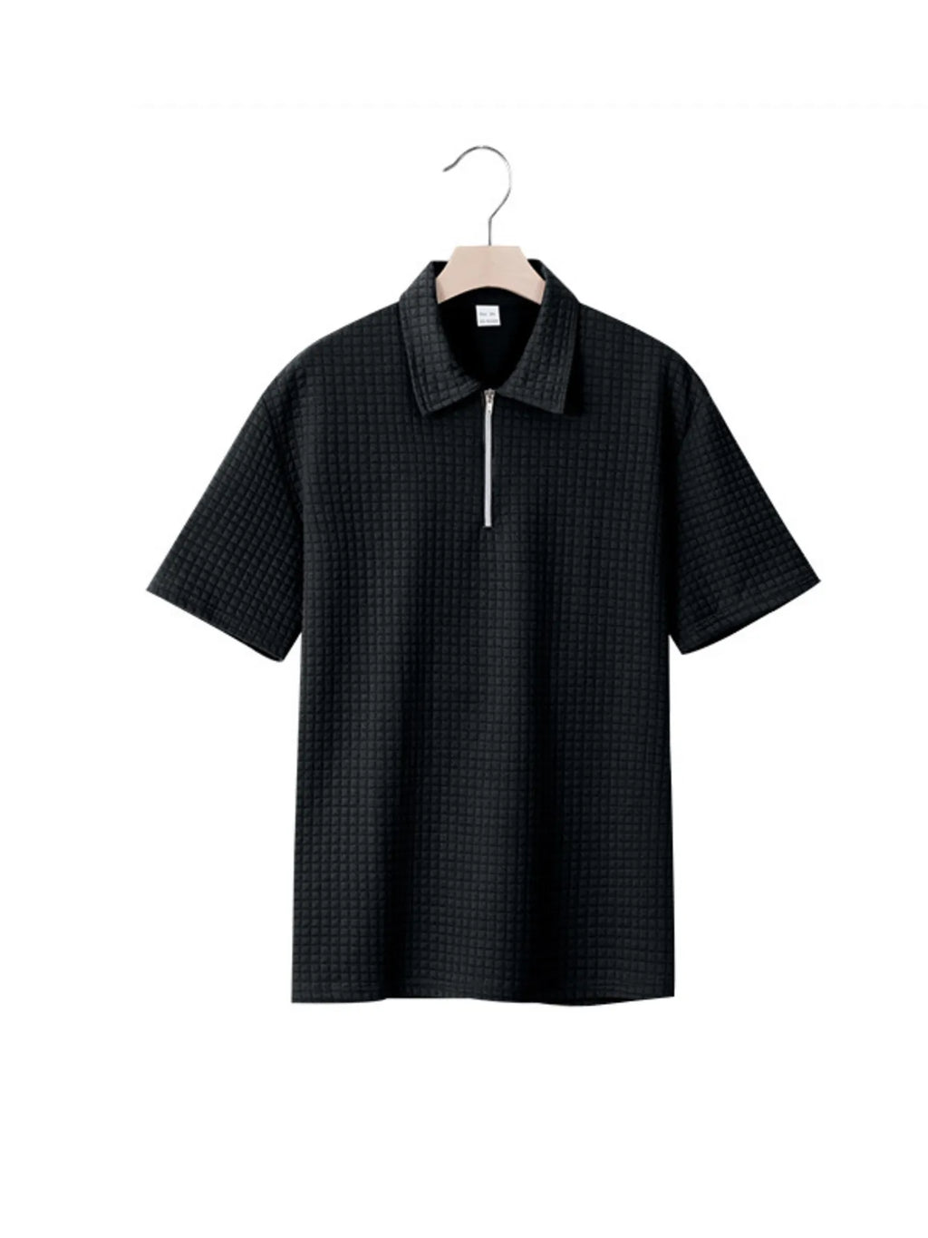 Men's waffle short sleeve polo shirt with zipper detail by Trendsi, featuring a classic collar and casual fit.